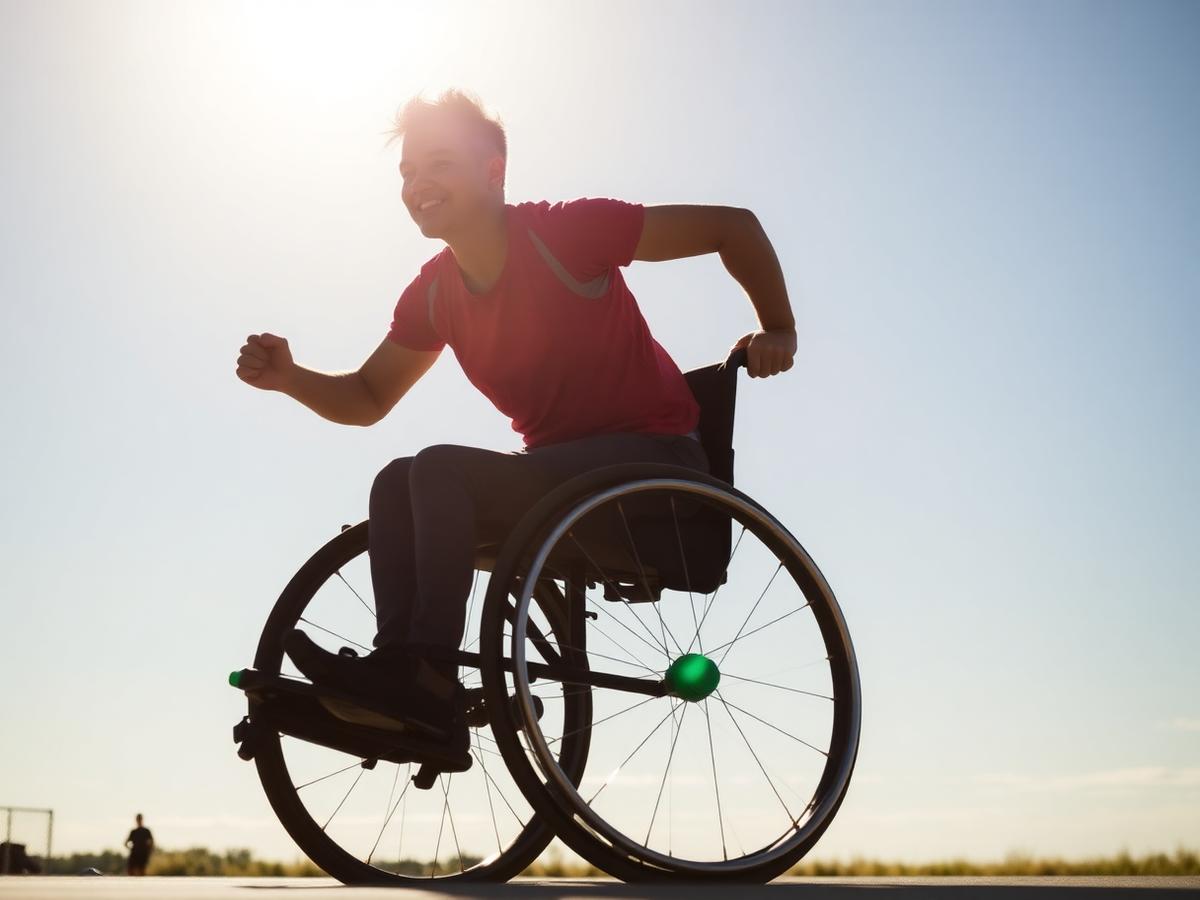 Active person in wheelchair outdoors